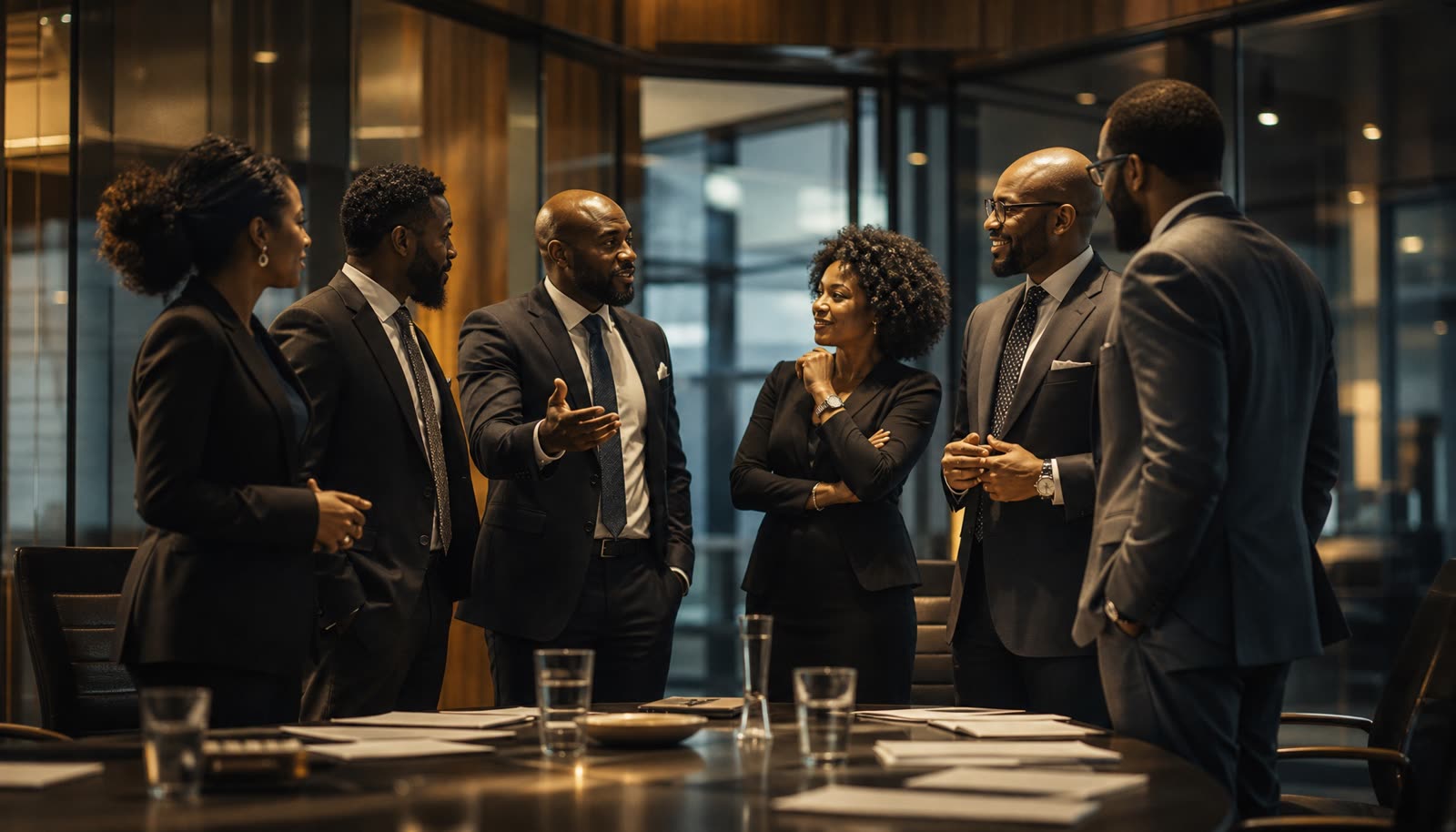 Equipe de liderança em reunião de governança